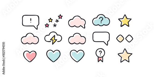 Playful pastel icons with transparent background colorful