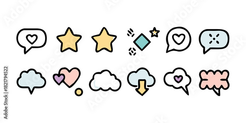 Playful pastel icons on white background icon set colorful