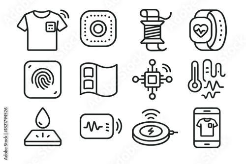 Band patch fitness alert tech vibration chip charging icon vector icons wearable