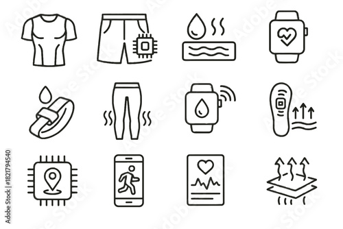 Sports performance breathable textile compression thermal shorts shoe shirt icons icon sensor