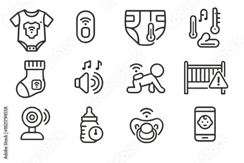 Monitor system baby tracker vector checker sleep tech alert modern parent icon