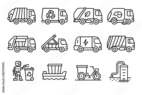 Vehicles loader icon barge waste tricycle recycling electric collection vector sweeper truck
