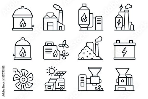 Power to system waste vector icon digester energy landfill pyrolysis capture battery