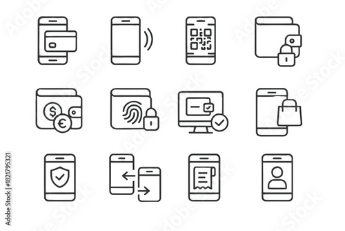 Scan identity icons authentication icon approval wallet nfc payment digital mobile card