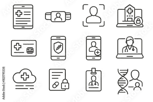 Bracelet id biometric healthcare icons icon insurance vector digital secure telemedicine prescription