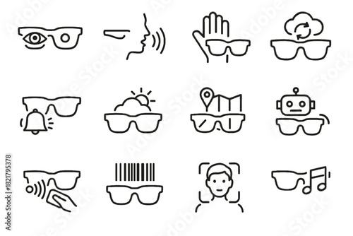 Voice vector glasses weather assistant scanning control icon smart payment cloud