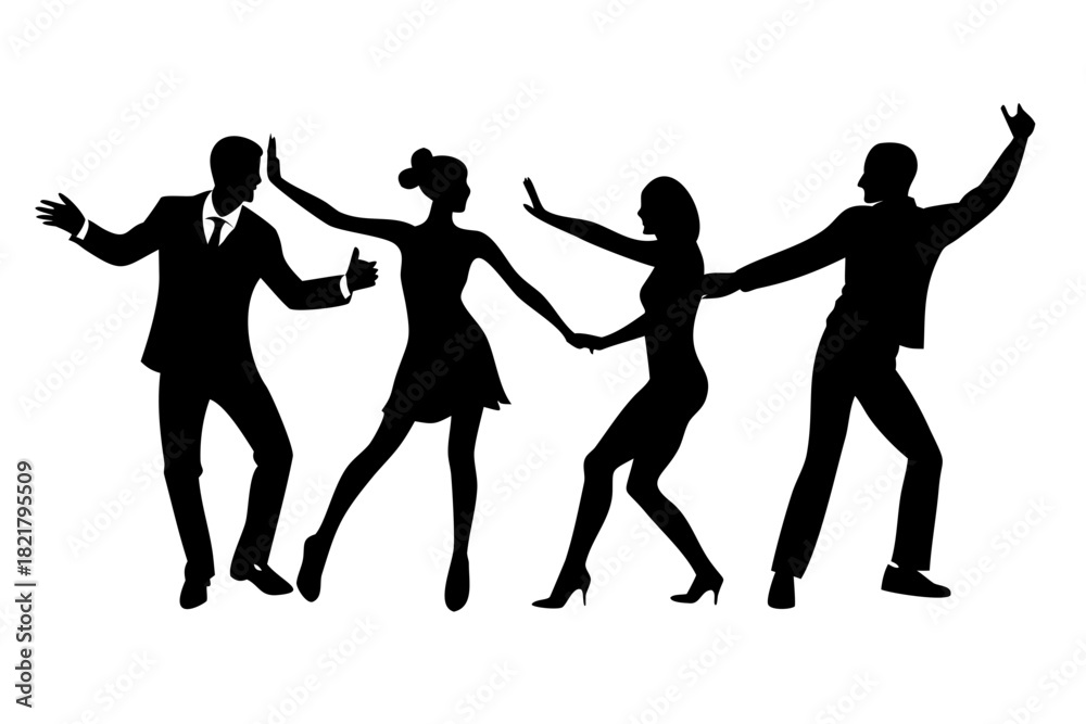 Fototapeta premium Set of dancing people silhouettes solo and couple vector