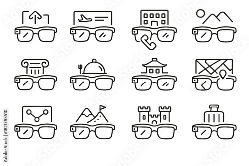 Icon travel hotel vector restaurant overlay glasses guide smart hiking info translation