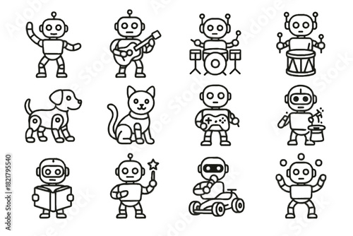 Game racing car icon musician robotic robotics icons karaoke vector personal robot