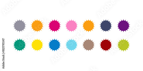 Set of twelve spiky circular shapes in various colors