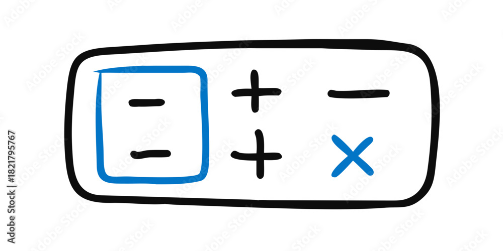 Fototapeta premium Simple calculator doodle with plus minus and cross symbols