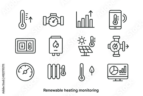 Remote vector renewable monitoring sensor pump boiler meter energy thermal zone icon