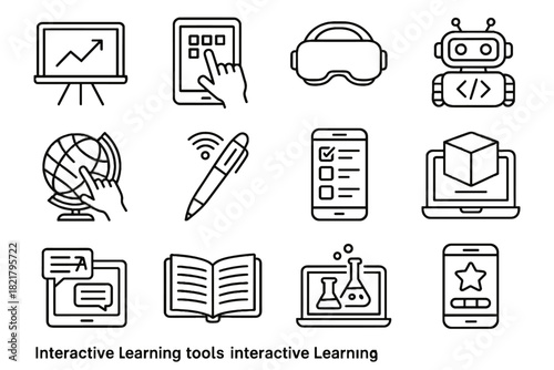 Quiz globe lab icons app language online vr icon vector interactive device