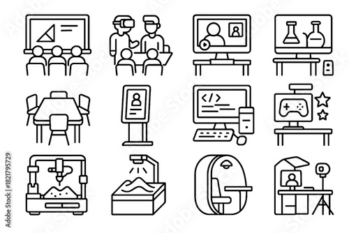 Online ar station icons icon remote pod educational gamified learning vector kiosk