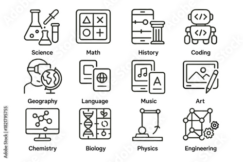 Icon drawing music learning art coding interactive vr vector icons tool ar
