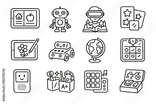 Robot creative vr digital learning icon drawing icons storybook interactive vector project