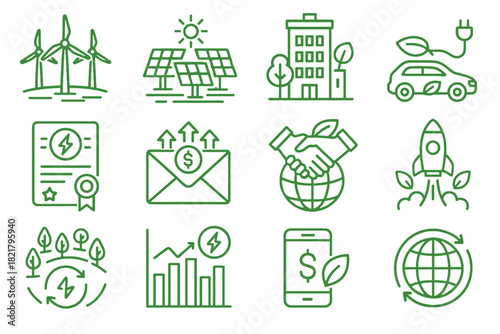Finance vector icon renewable etf wind infrastructure sustainable farm green circular startup