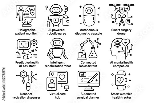 Ai drone health vector smart icon robot automated healthcare care hub