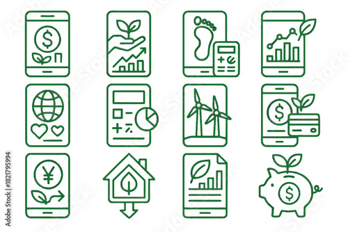 Digital online bond footprint calculator report vector green portal finance icon app