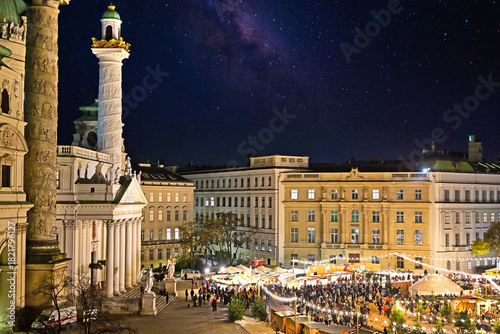 Photography Christmas market on Karlsplatz in Vienna at night