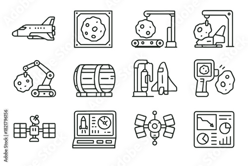 Conveyor space panel shuttle vector drone scanner mining icon inventory station dashboard