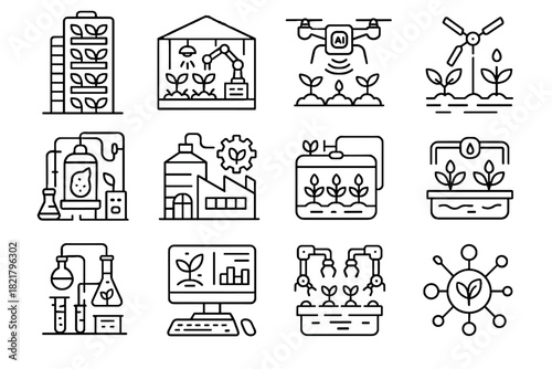 Monitoring vector farm plant future greenhouse module icon food crop vertical