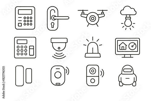 Device vector motion home icons icon system sensor alarm access security drone