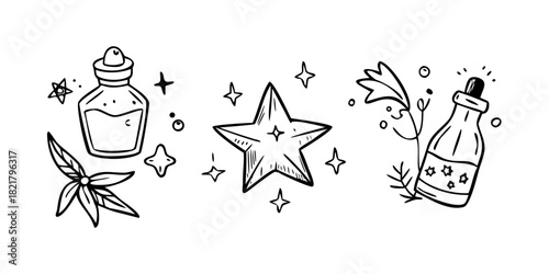 Sketchy Magical Doodles Stars Potions Sparkles vector 1