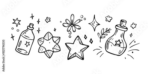 Sketchy Magical Doodles Stars Potions Sparkles drawing