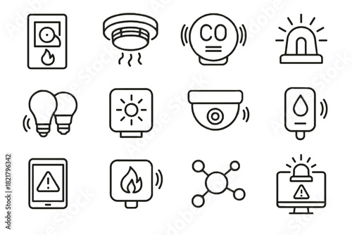 Emergency emer carbon water monoxide vector icon smoke detector button smart sensor