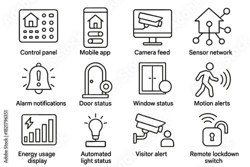 Vector icons notifications alarm icon network home visitor smart indicator motion switch