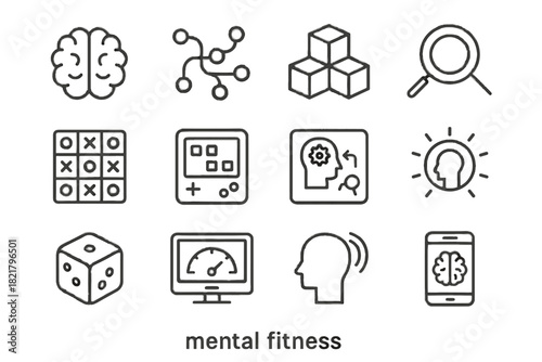 Vector lens console mental icons logic tracking icon learning fitness dice sensor
