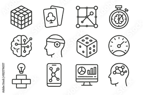 Exercise skill attention cognitive app reaction timer mind brain vector icon map