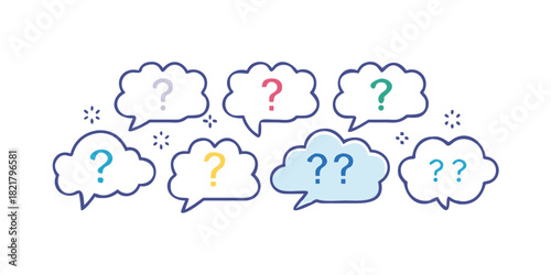Speech Bubbles with Question Marks on White Background