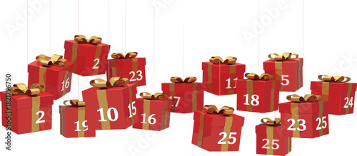 Festive Red Gift Boxes with Numbers for Christmas Countdown and Celebrations