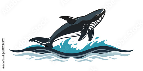 Stylized whale breaching ocean waves water