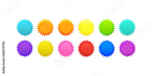 Ten colorful spiky starburst shapes circle graphic