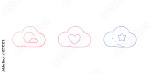 Three cloud icons with subtle gradient outlines symbol