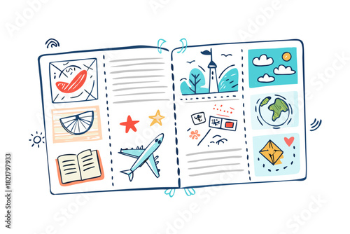 Fényképezés Travel journal doodles with airplane and world map
