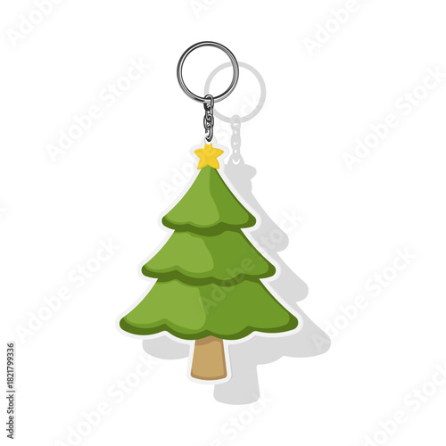 Christmas tree with star on a keychain without background