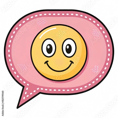 Pink Speech Bubble with Yellow Smiley Face – Nostalgic Clip Art Sticker