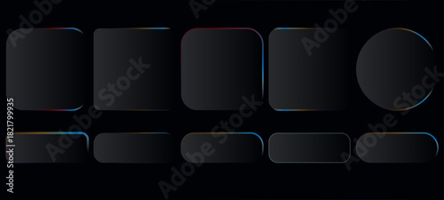 ui light frame square and circle banner with shine stroke. Control center widget for smartphone and web app, vector illustration.red button on black background