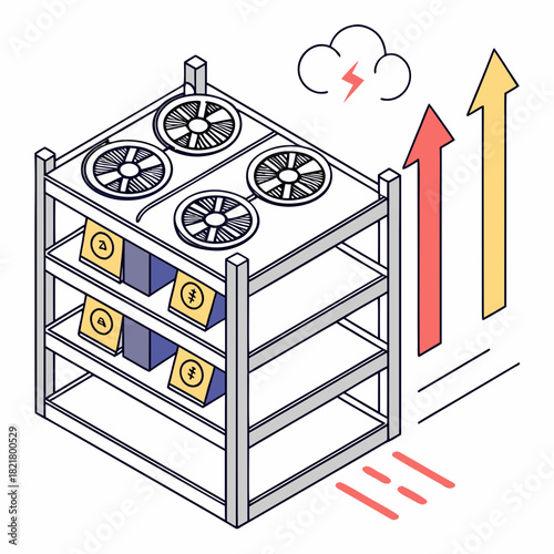 Cryptocurrency mining rig with growing profits and energy consumption