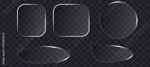 3d Liquid glass smartphone icons interface isolated for dark theme. Red UI light frame square and circle banner with glow stroke. vector illustration of an abstract background with silver metal button