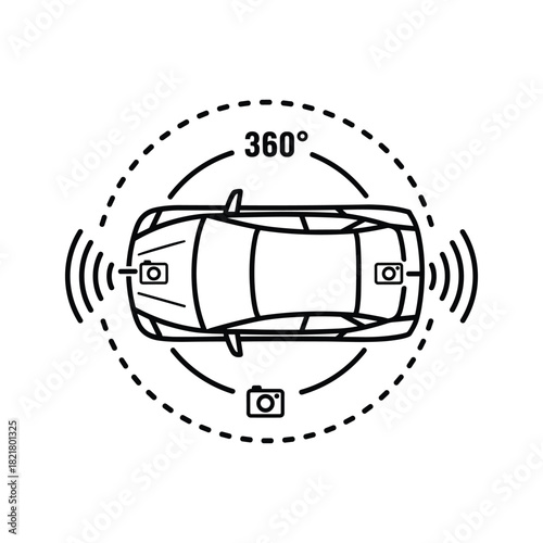 Top view icon illustrating 360 degree car camera system