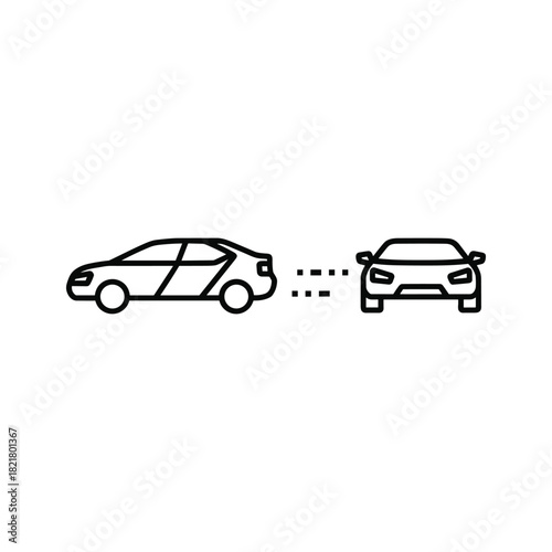 Line icon showing car following distance or safe driving concept isolated on