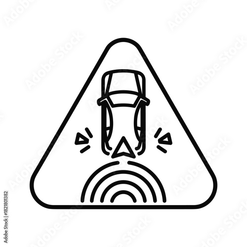 Black and white icon representing car blind spot monitoring system alert