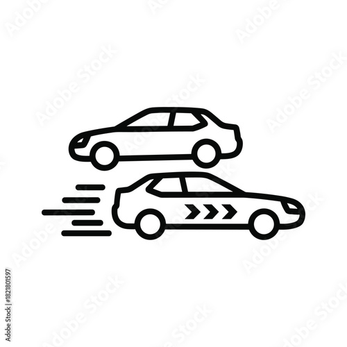 Line icon representing car speeding up and overtaking another vehicle