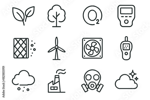 Tree air wind filter ventilation leaves set symbol vector fan icon environmental