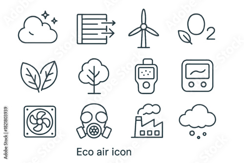 Turbine monitor icon eco pollution vector smoke mask icons filter air gas